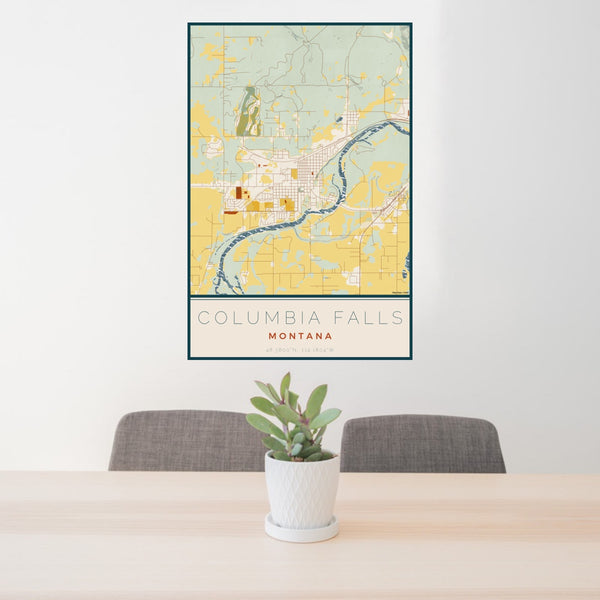 Columbia Falls - Montana Map Print in Woodblock