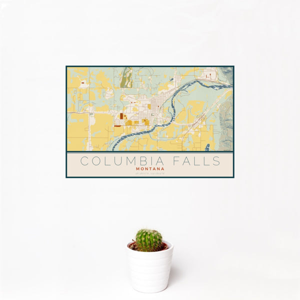 Columbia Falls - Montana Map Print in Woodblock