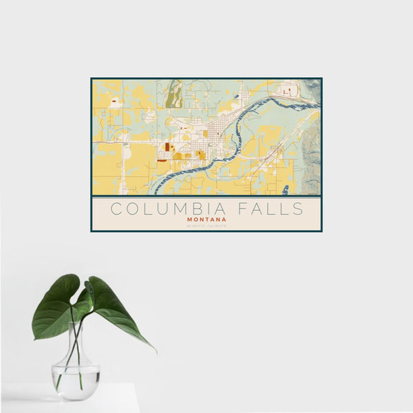 Columbia Falls - Montana Map Print in Woodblock