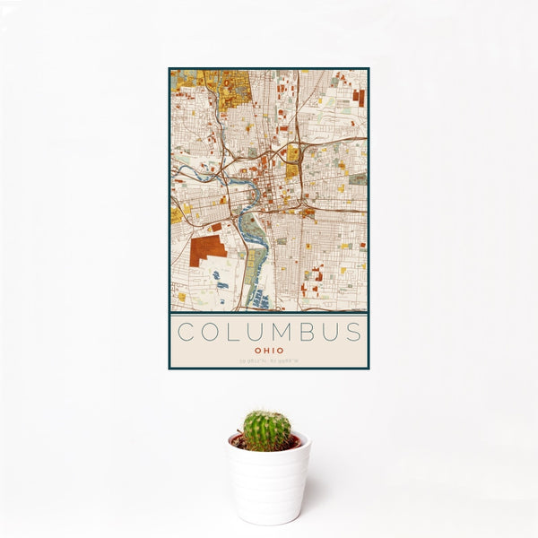 Columbus - Ohio Map Print in Woodblock