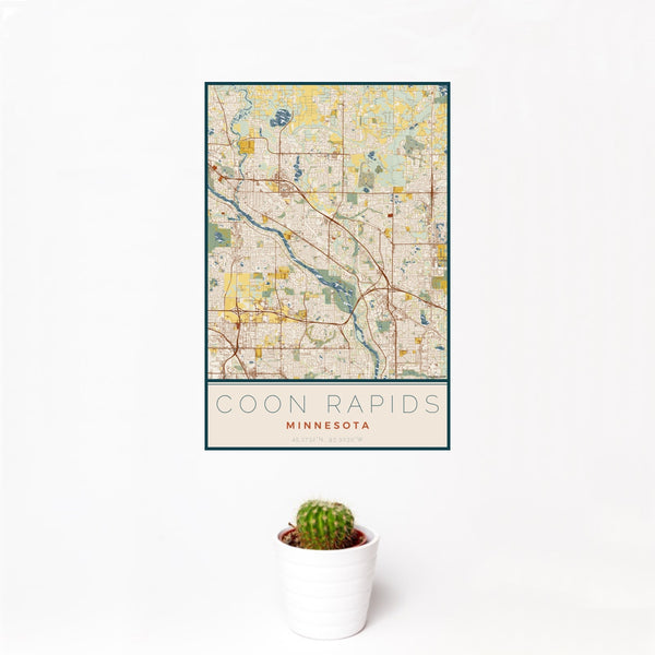Coon Rapids - Minnesota Map Print in Woodblock