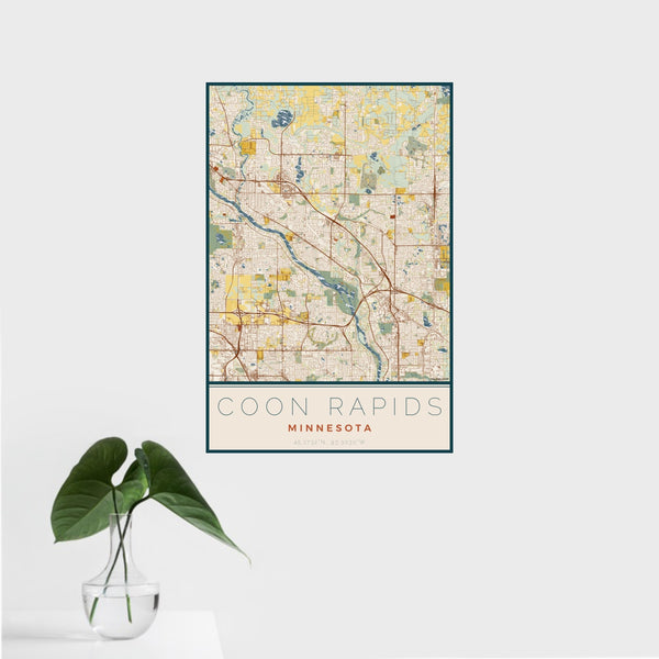Coon Rapids - Minnesota Map Print in Woodblock