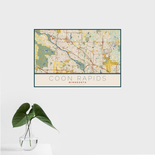 Coon Rapids - Minnesota Map Print in Woodblock