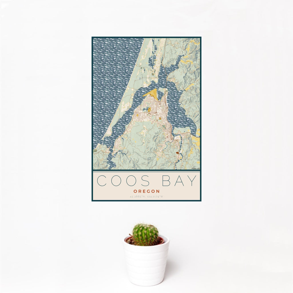 Coos Bay - Oregon Map Print in Woodblock
