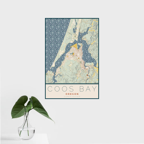 Coos Bay - Oregon Map Print in Woodblock