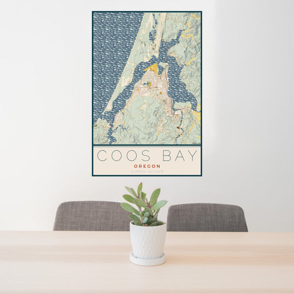 Coos Bay - Oregon Map Print in Woodblock