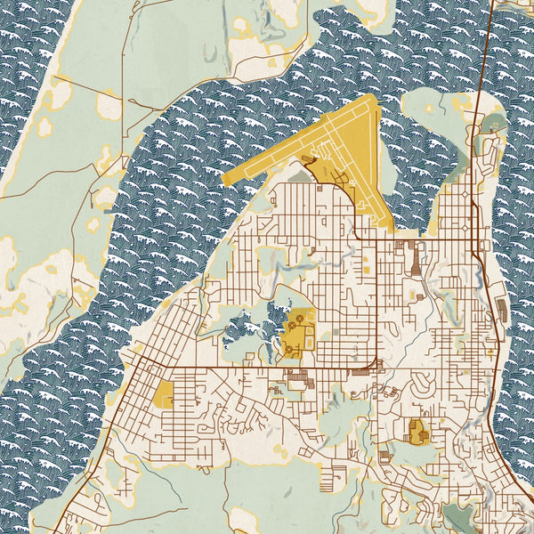 Coos Bay - Oregon Map Print in Woodblock