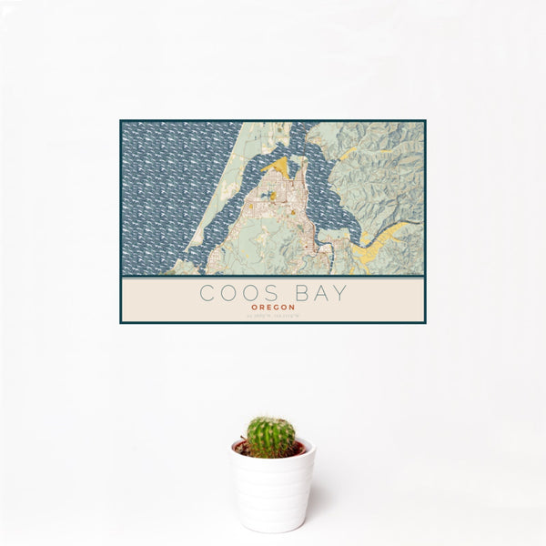 Coos Bay - Oregon Map Print in Woodblock