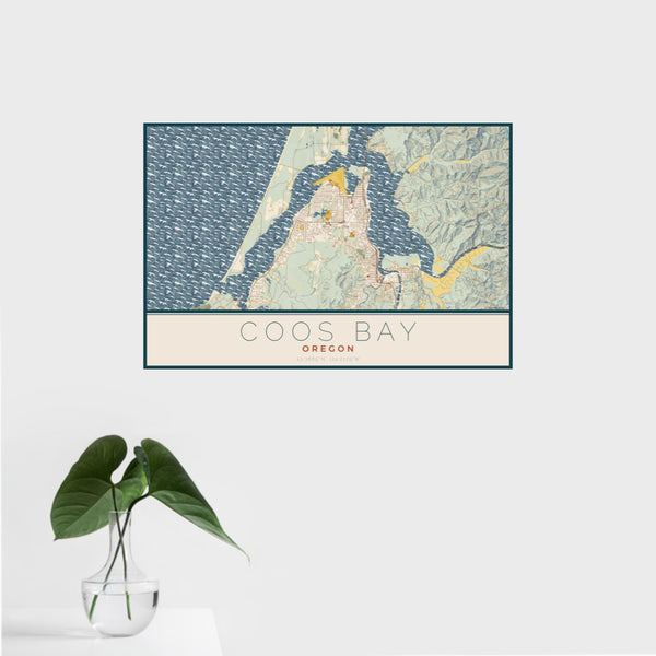 Coos Bay - Oregon Map Print in Woodblock