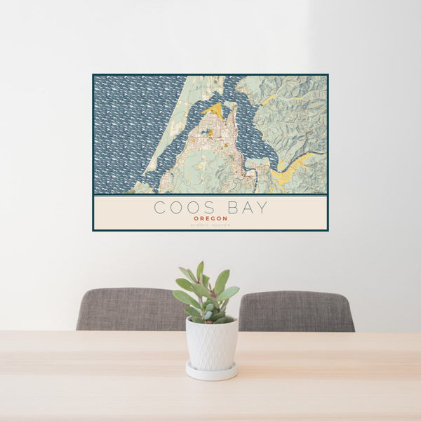 Coos Bay - Oregon Map Print in Woodblock