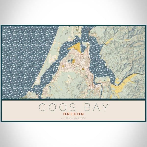 Coos Bay - Oregon Map Print in Woodblock