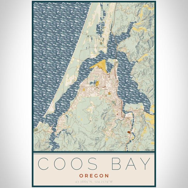 Coos Bay - Oregon Map Print in Woodblock