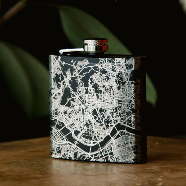 Corvallis - Oregon Map Hip Flask in Matte Black