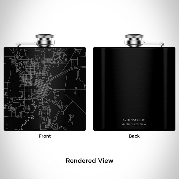 Corvallis - Oregon Map Hip Flask in Matte Black