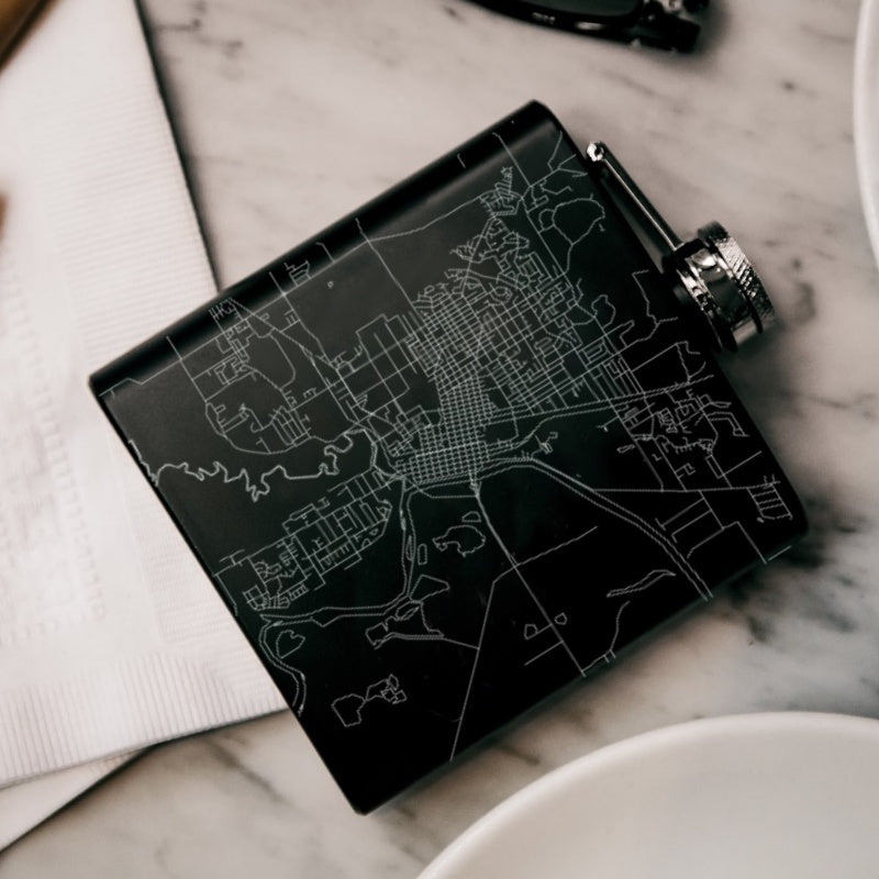 Corvallis - Oregon Map Hip Flask in Matte Black