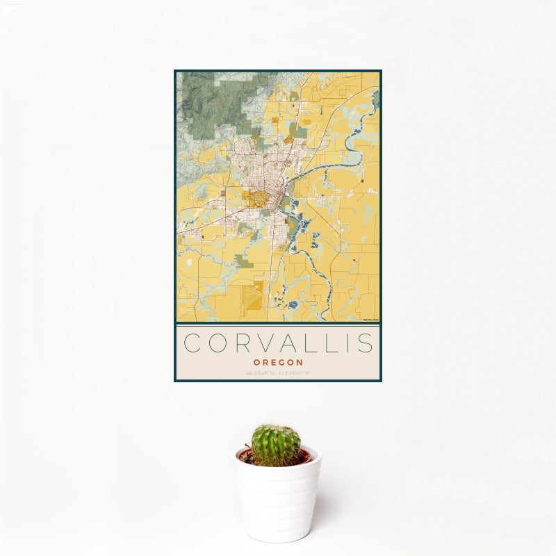 Corvallis - Oregon Map Print in Woodblock