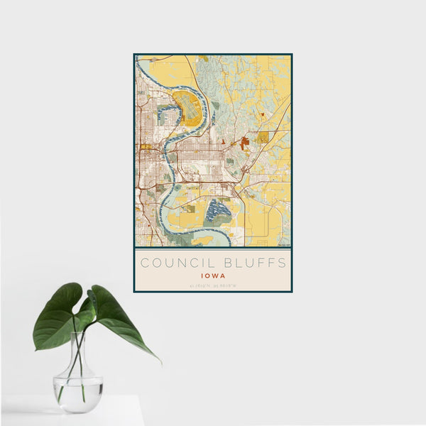 Council Bluffs - Iowa Map Print in Woodblock