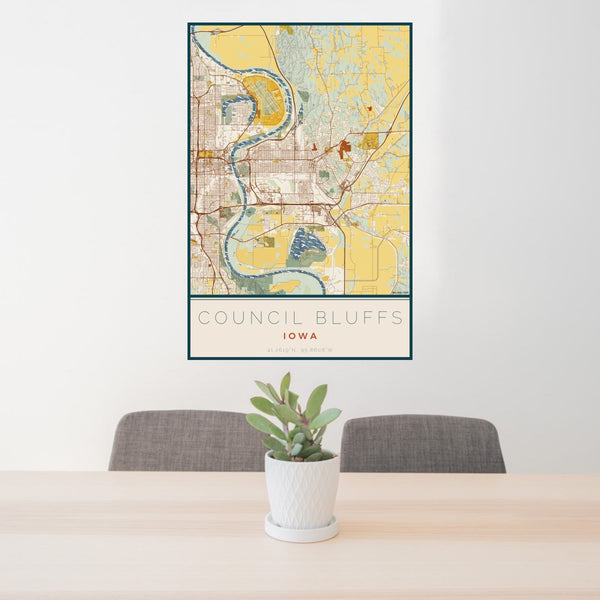Council Bluffs - Iowa Map Print in Woodblock