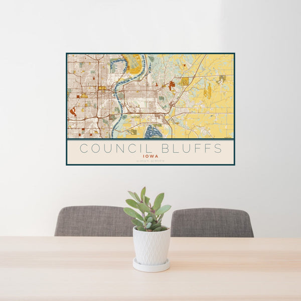 Council Bluffs - Iowa Map Print in Woodblock