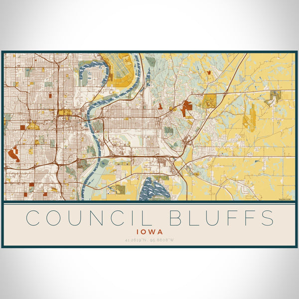 Council Bluffs - Iowa Map Print in Woodblock