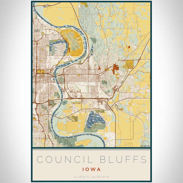 Council Bluffs - Iowa Map Print in Woodblock