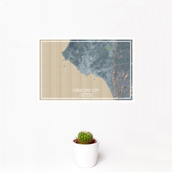 12x18 Crescent City California Map Print Landscape Orientation in Afternoon Style With Small Cactus Plant in White Planter