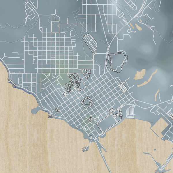 Crescent City California Map Print in Afternoon Style Zoomed In Close Up Showing Details