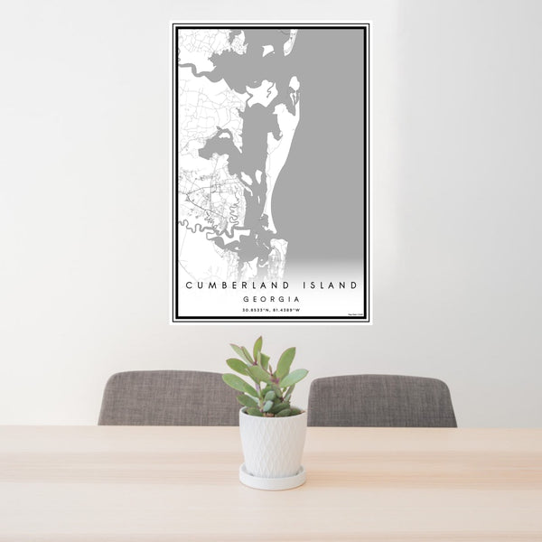 24x36 Cumberland Island Georgia Map Print Portrait Orientation in Classic Style Behind 2 Chairs Table and Potted Plant