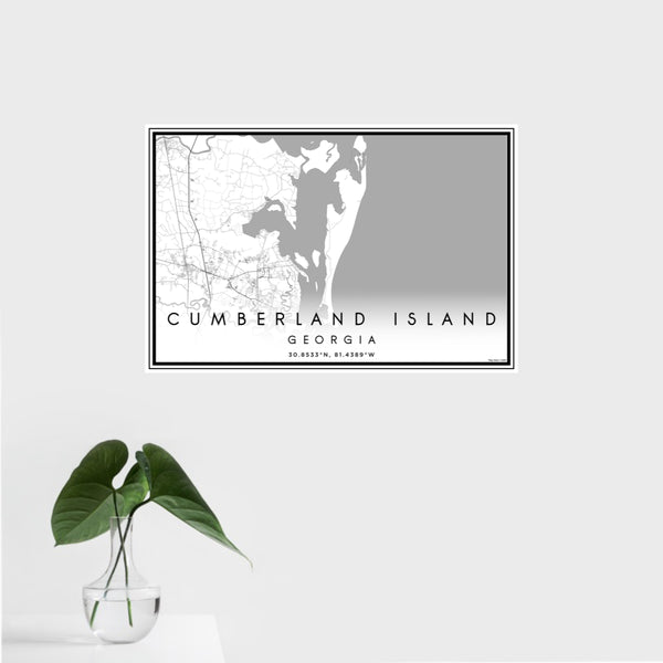 16x24 Cumberland Island Georgia Map Print Landscape Orientation in Classic Style With Tropical Plant Leaves in Water