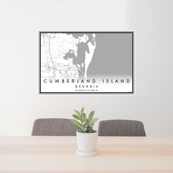 24x36 Cumberland Island Georgia Map Print Landscape Orientation in Classic Style Behind 2 Chairs Table and Potted Plant