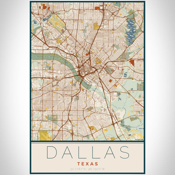 Dallas - Texas Map Print in Woodblock