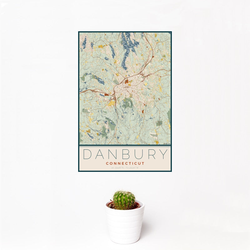 Danbury - Connecticut Map Print in Woodblock