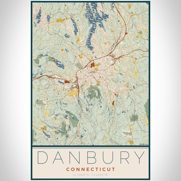 Danbury - Connecticut Map Print in Woodblock