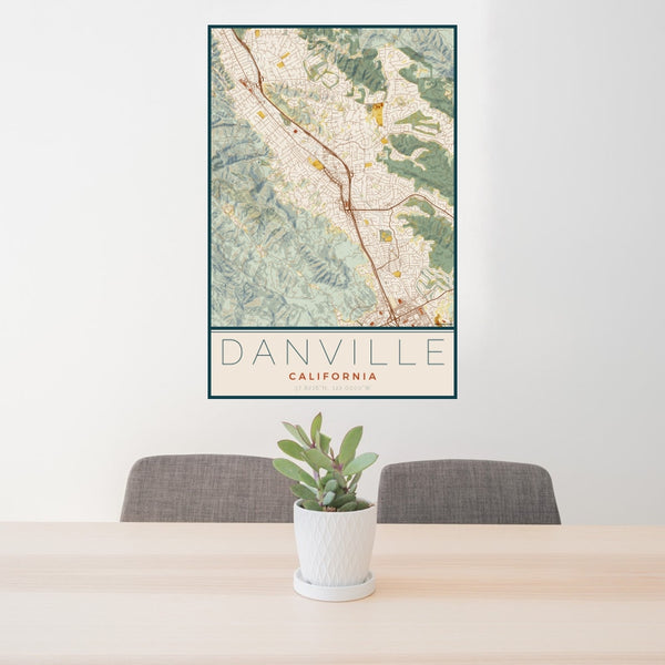 Danville - California Map Print in Woodblock