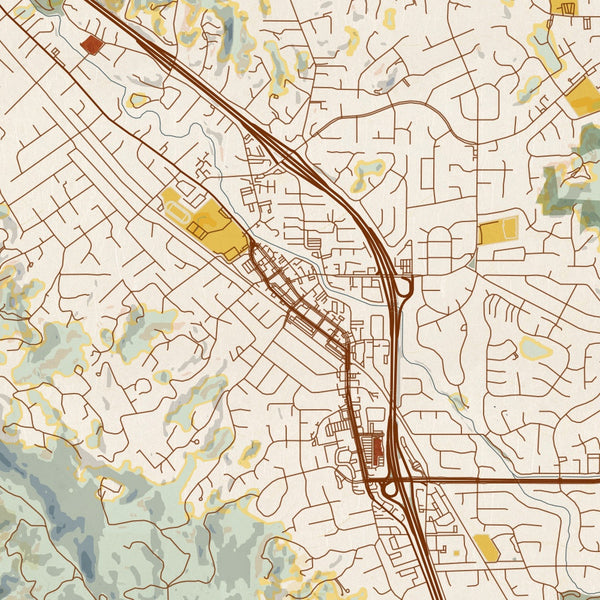 Danville - California Map Print in Woodblock
