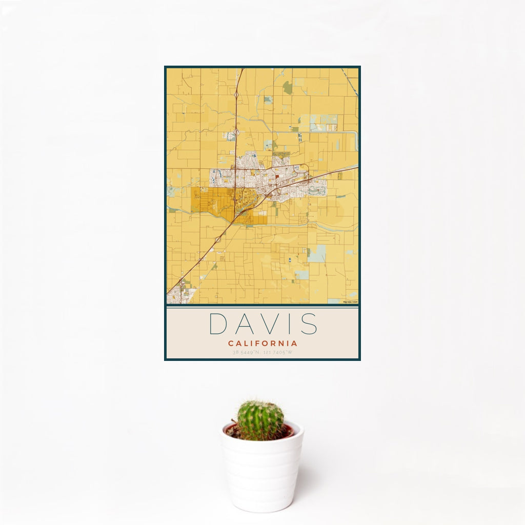 Davis - California Map Print in Woodblock