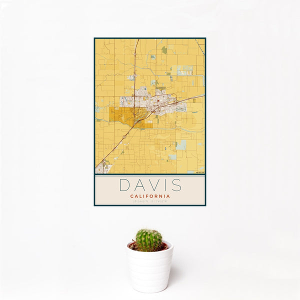 Davis - California Map Print in Woodblock