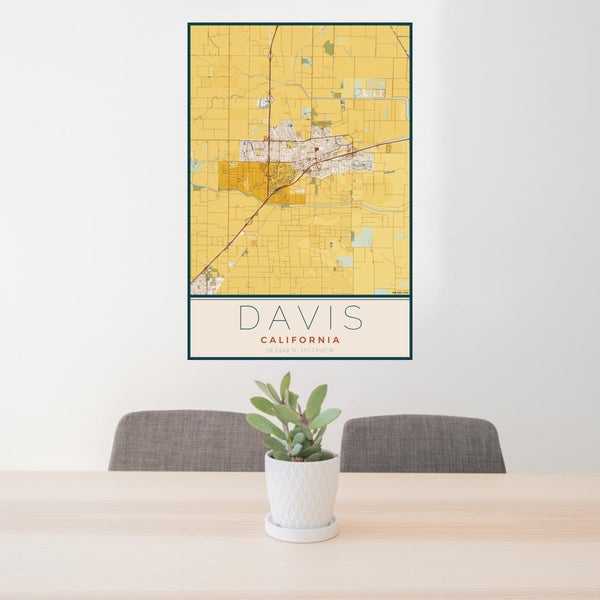Davis - California Map Print in Woodblock