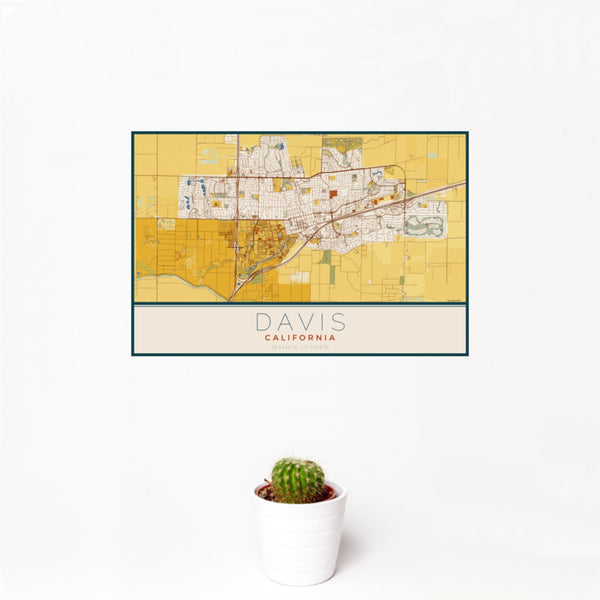 Davis - California Map Print in Woodblock
