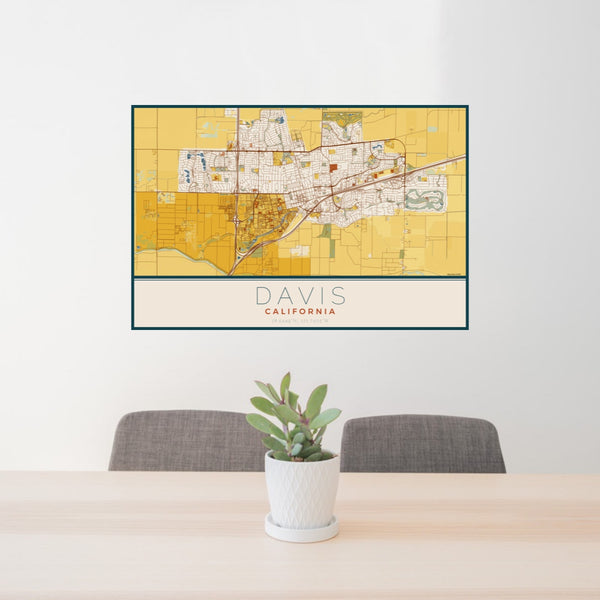 Davis - California Map Print in Woodblock