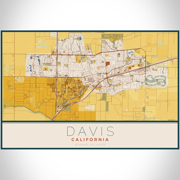 Davis - California Map Print in Woodblock