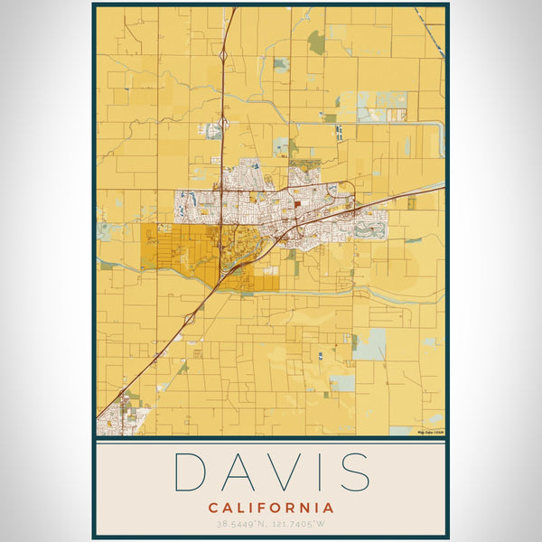 Davis - California Map Print in Woodblock