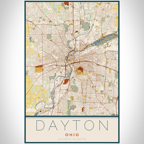 Dayton - Ohio Map Print in Woodblock