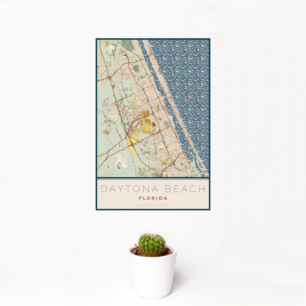 Daytona Beach - Florida Map Print in Woodblock