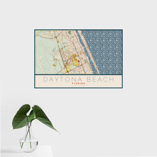 Daytona Beach - Florida Map Print in Woodblock