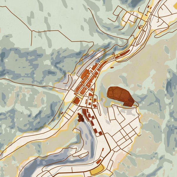 Deadwood - South Dakota Map Print in Woodblock