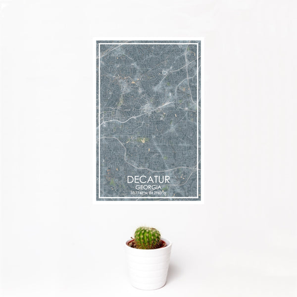 12x18 Decatur Georgia Map Print Portrait Orientation in Afternoon Style With Small Cactus Plant in White Planter