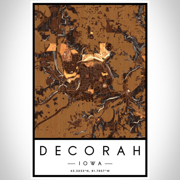 Decorah - Iowa Map Print in Ember