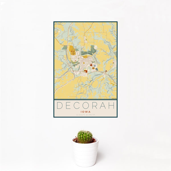 Decorah - Iowa Map Print in Woodblock