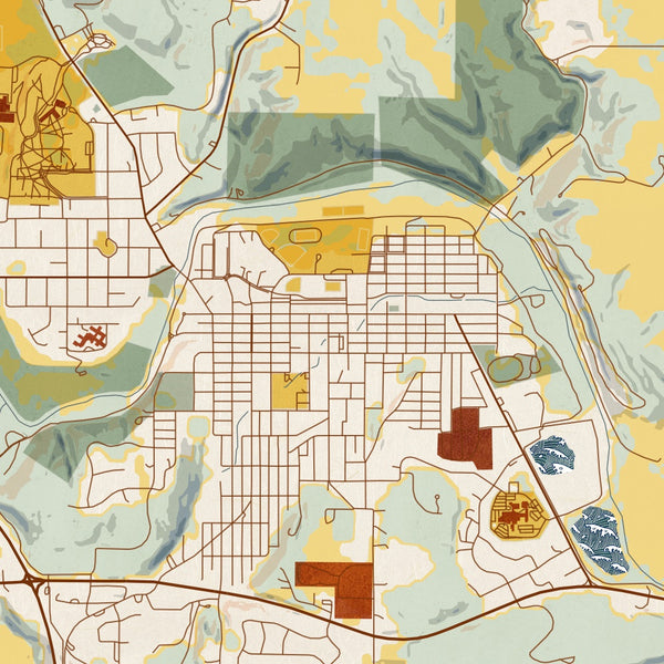 Decorah - Iowa Map Print in Woodblock